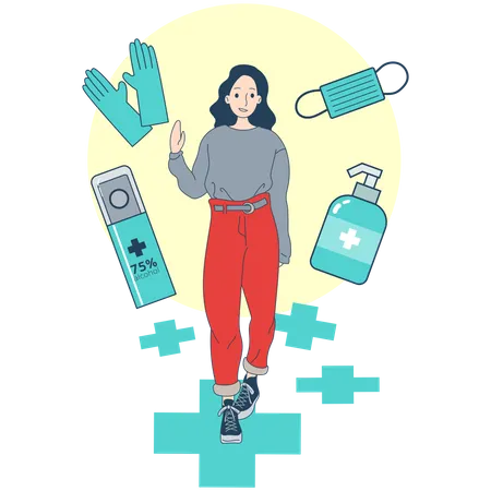 Women use gloves, masks and hand sanitisers to prevent infection Illustration