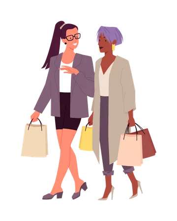 Women walking with shopping bags  일러스트레이션