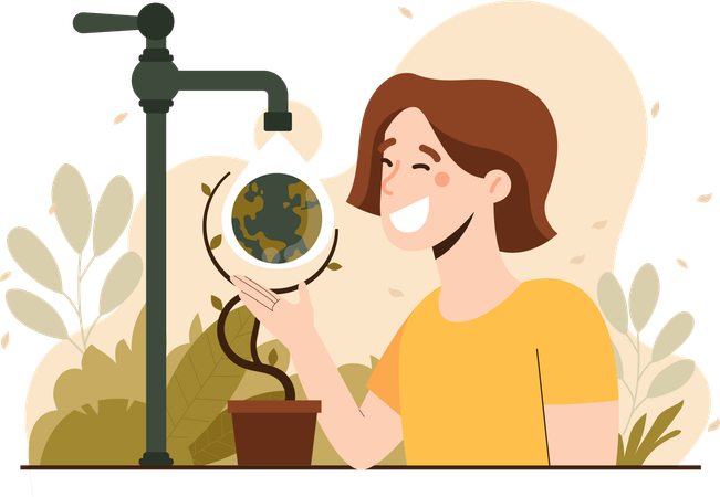 Women Water Saving  Illustration
