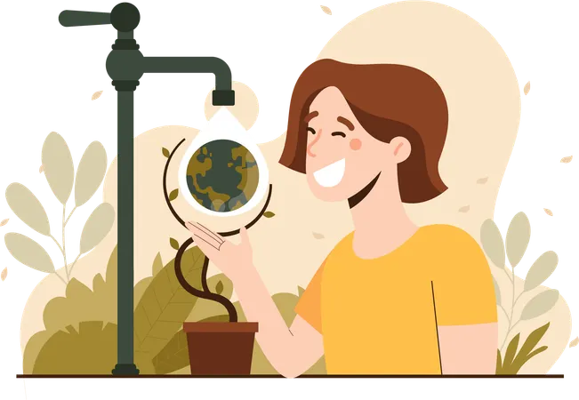 Women Water Saving  Illustration