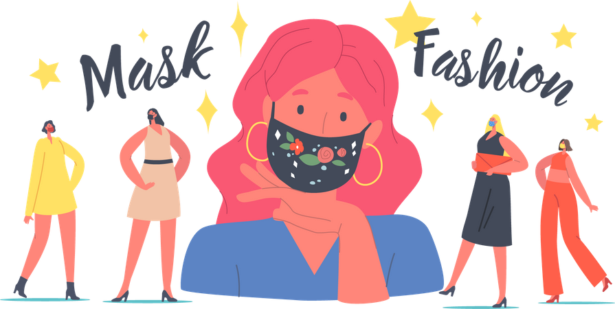 Women Wear Trendy Mask during Corona virus Illustration
