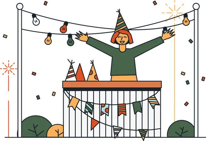 Step Into The Spirit Of New Years Festivities With Our Captivating Flat Illustration This Artwork Seamlessly Blends Minimalist Design With Celebratory Energy Featuring A Palette Of Cheerful Colors Iconic Symbols Like Party Hats And Sparkling Fireworks All Brought To Life In A Sleek Two Dimensional Style Get Ready To Immerse Yourself In The Joy And Anticipation Of Ringing In The New Year Illustration