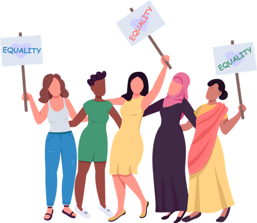 Women with equality message placards Illustration