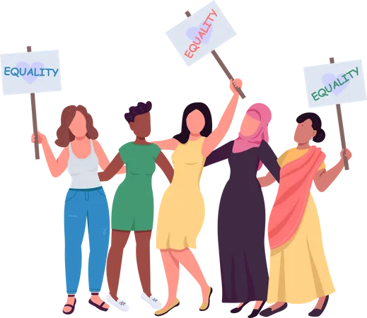Women with equality message placards Illustration
