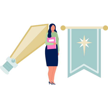 Women with file seeing knight flag  Illustration