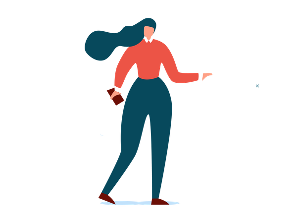 Women with mobile walking Illustration