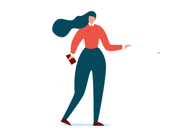 Women with mobile walking  Illustration