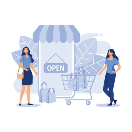 Women with shopping cart Illustration