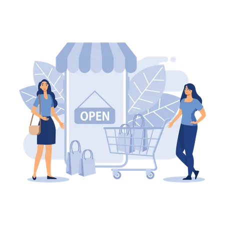 Women with shopping cart Illustration