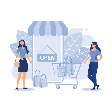 Women with shopping cart  Illustration