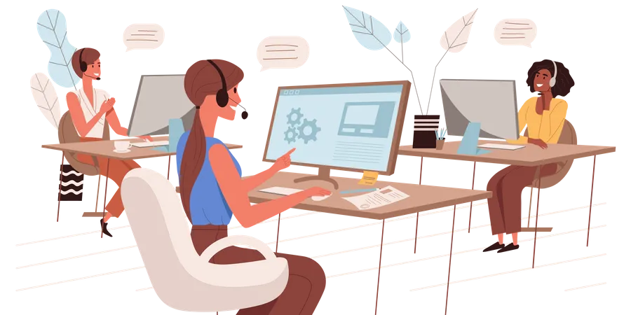 Women Working At Call Center  Illustration
