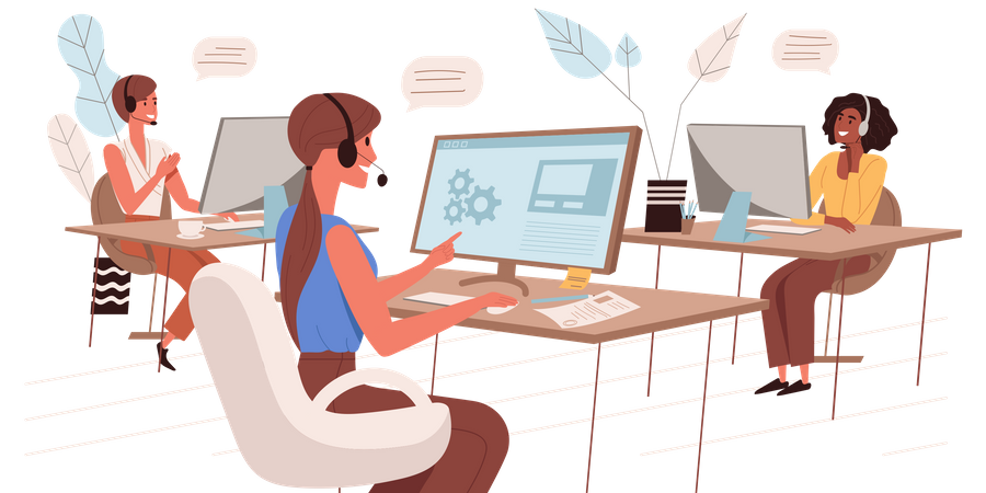 Women Working At Call Center  Illustration