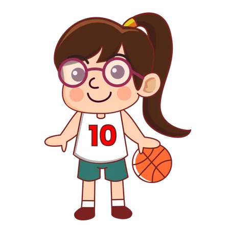 Girl Play Basketball Cartoon Illustration Illustration