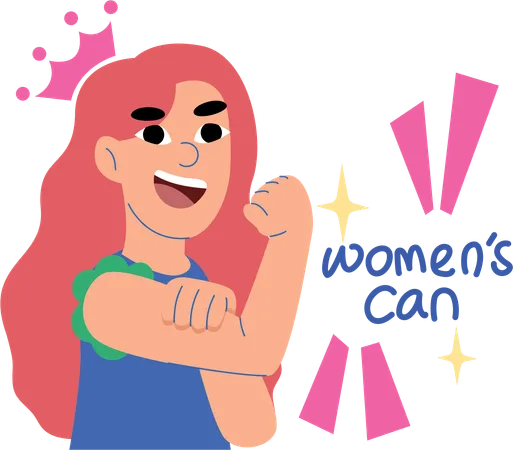 An Empowering Illustration Of A Woman Flexing Her Muscles With Womens Can Text Embodying The Strength And Capabilities Of Women Everywhere Illustration
