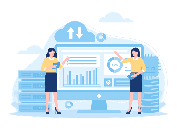 Womens doing data analysis  Illustration