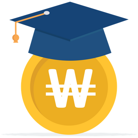 Won money coin with mortarboard graduation cap and certificate  Illustration