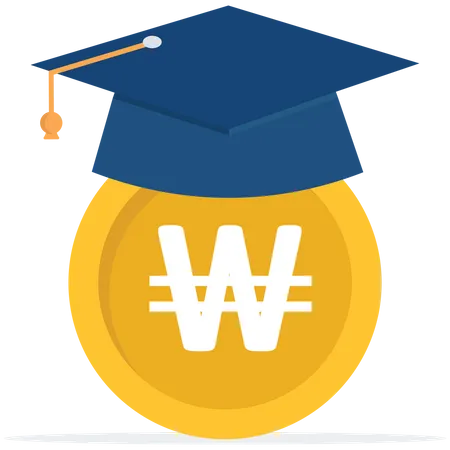 Won money coin with mortarboard graduation cap and certificate  Illustration