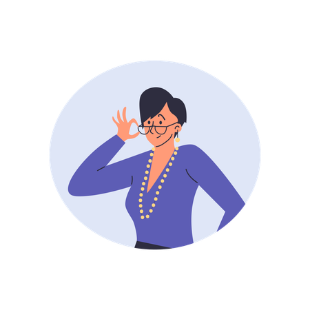 Wondered woman adjusts glasses thinking  Illustration