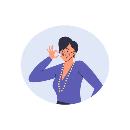 Wondered woman adjusts glasses thinking  Illustration