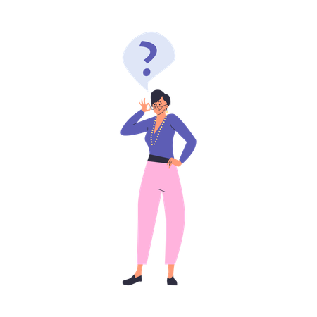 Wondered woman in glasses giving doubting pose  Illustration