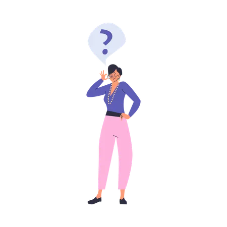 Wondered woman in glasses giving doubting pose  Illustration
