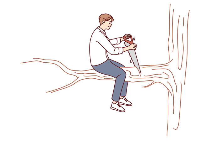 Wood cutter is cutting branches of tree  Illustration