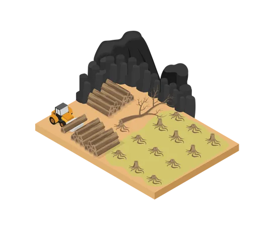 Illustration Of Logging And Drought In Isometric Style 일러스트레이션