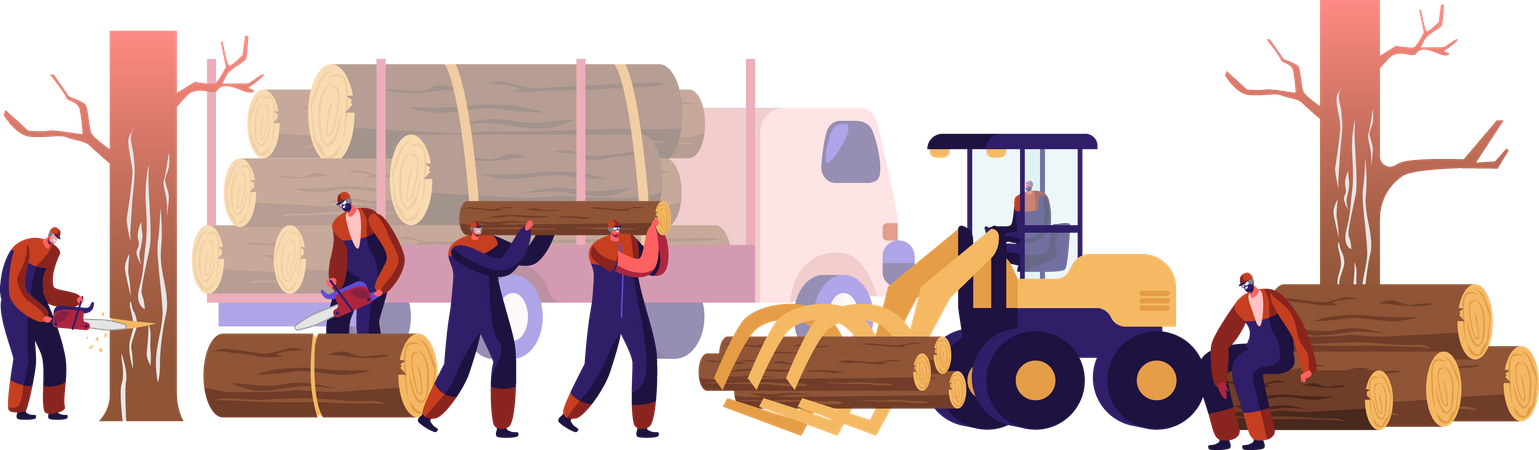 Wood log manufacturing process  Illustration