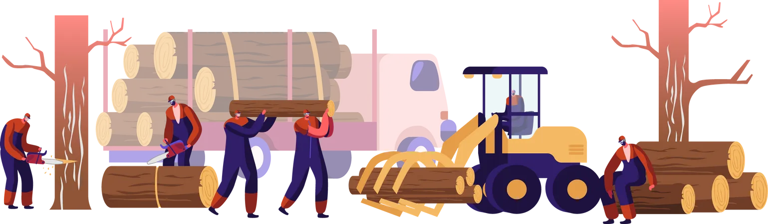 Wood log manufacturing process  Illustration