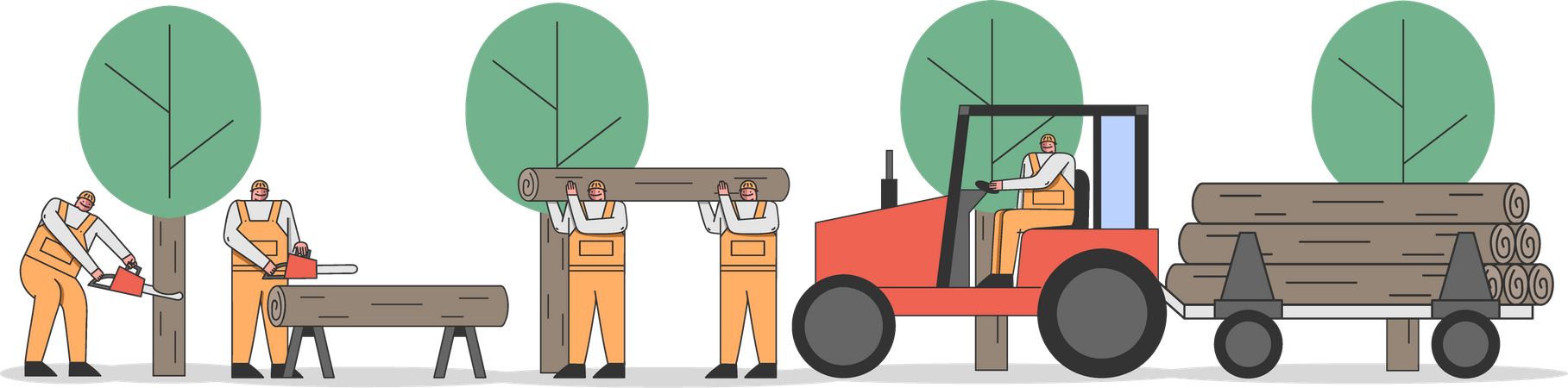 Wood log manufacturing process  Illustration