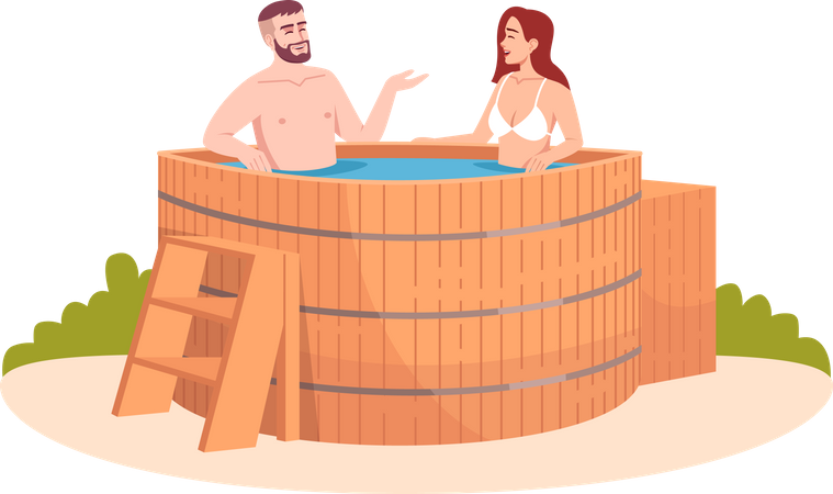 Wood tub for friends relaxation Illustration
