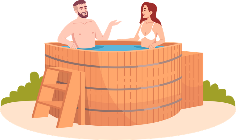 Wood tub for friends relaxation  Illustration