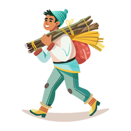 Woodcutter carrying Firewood  Illustration