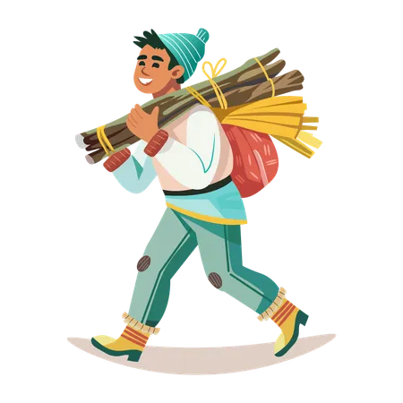 Woodcutter carrying Firewood  Illustration