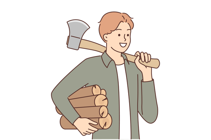 Woodcutter is holding ax  Illustration