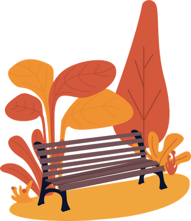 Wooden bench surrounded by autumn Illustration