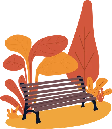 Wooden bench surrounded by autumn  Illustration