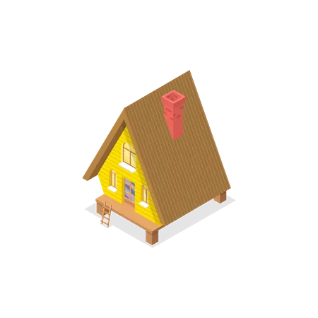 3 D Isometric Flat Vector Set Of Lodges Wooden Cabin Or Forest Hut Item 2 Illustration
