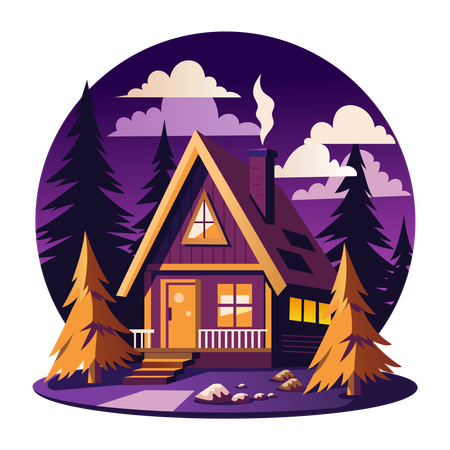 Wooden cabin in forest  Illustration