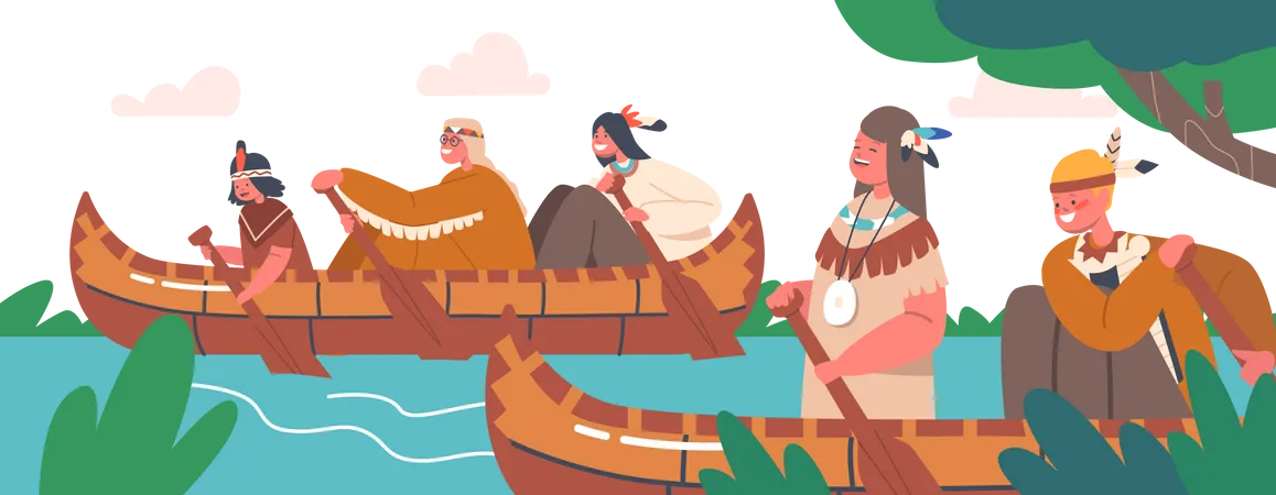 Wooden Canoe racing Illustration