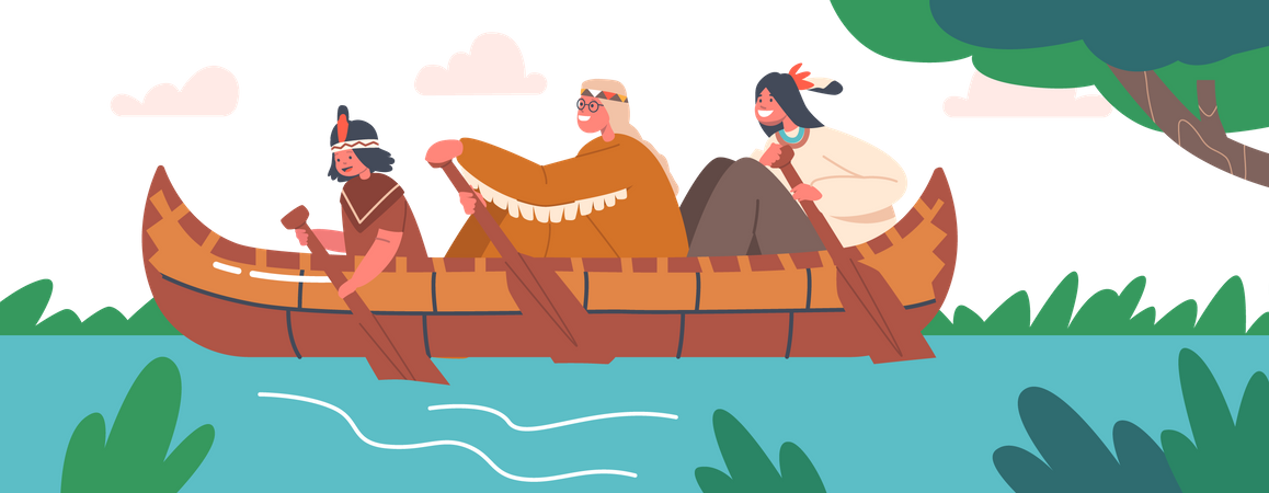 Wooden Canoe racing  Illustration