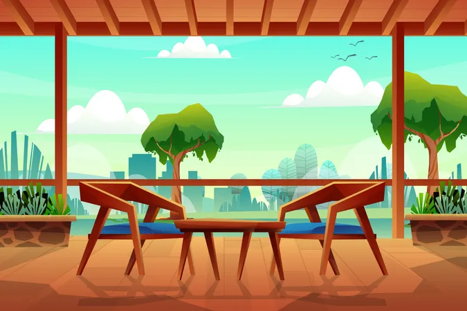 Wooden chair and table  Illustration