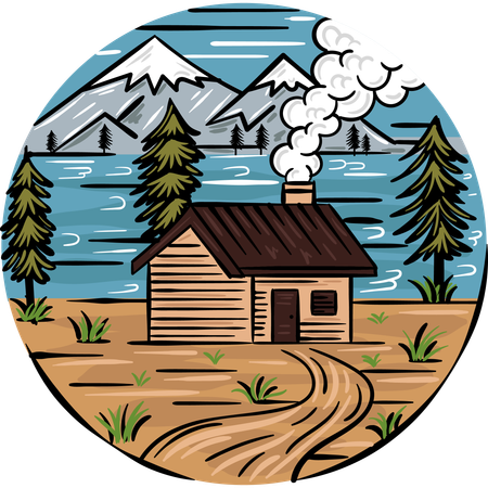 Wooden House by Lake  Illustration