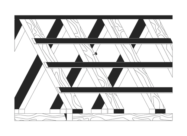 Wooden Roof Frame Black And White 2 D Line Cartoon Object Residential Roofing Unfinished Structure Isolated Vector Outline Item Reconstruction Construction Site Monochromatic Flat Spot Illustration Illustration