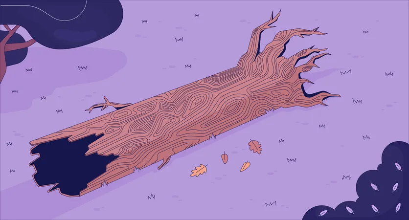 Woodland tree trunk lying on ground  Illustration