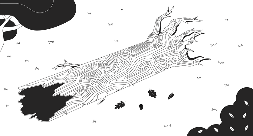 Woodland tree trunk lying on ground  Illustration