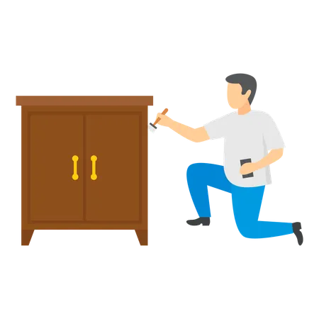 Woodworker Making Storage Boxes Skillfully  Illustration