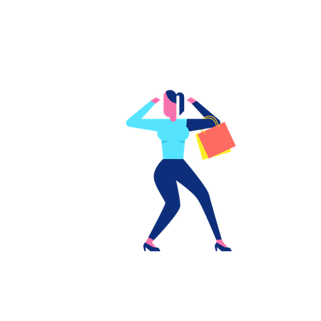 Uau, personagem de compras segurando sacolas de compras  Ilustração