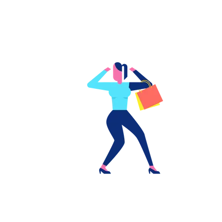 Uau, personagem de compras segurando sacolas de compras  Ilustração