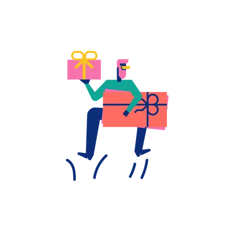 Woohoo Shopping Personaggio ragazzo che tiene buoni regalo e confezione regalo  Illustration